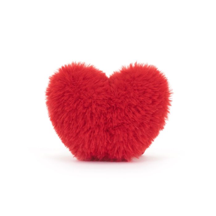 Fluffy red soft toy made by Jellycat in the shape of a heart. 