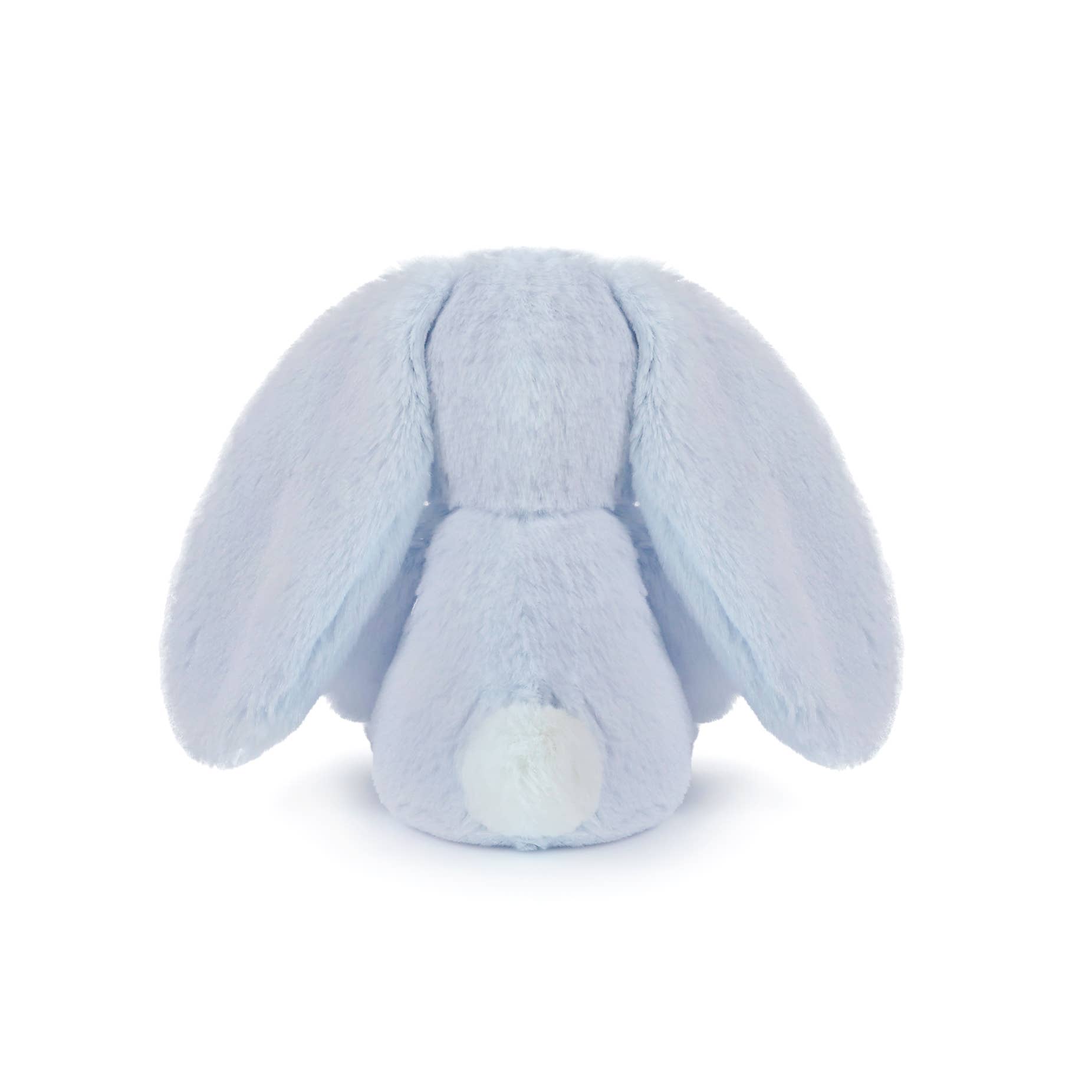 Blue plush bunny toy on a white background