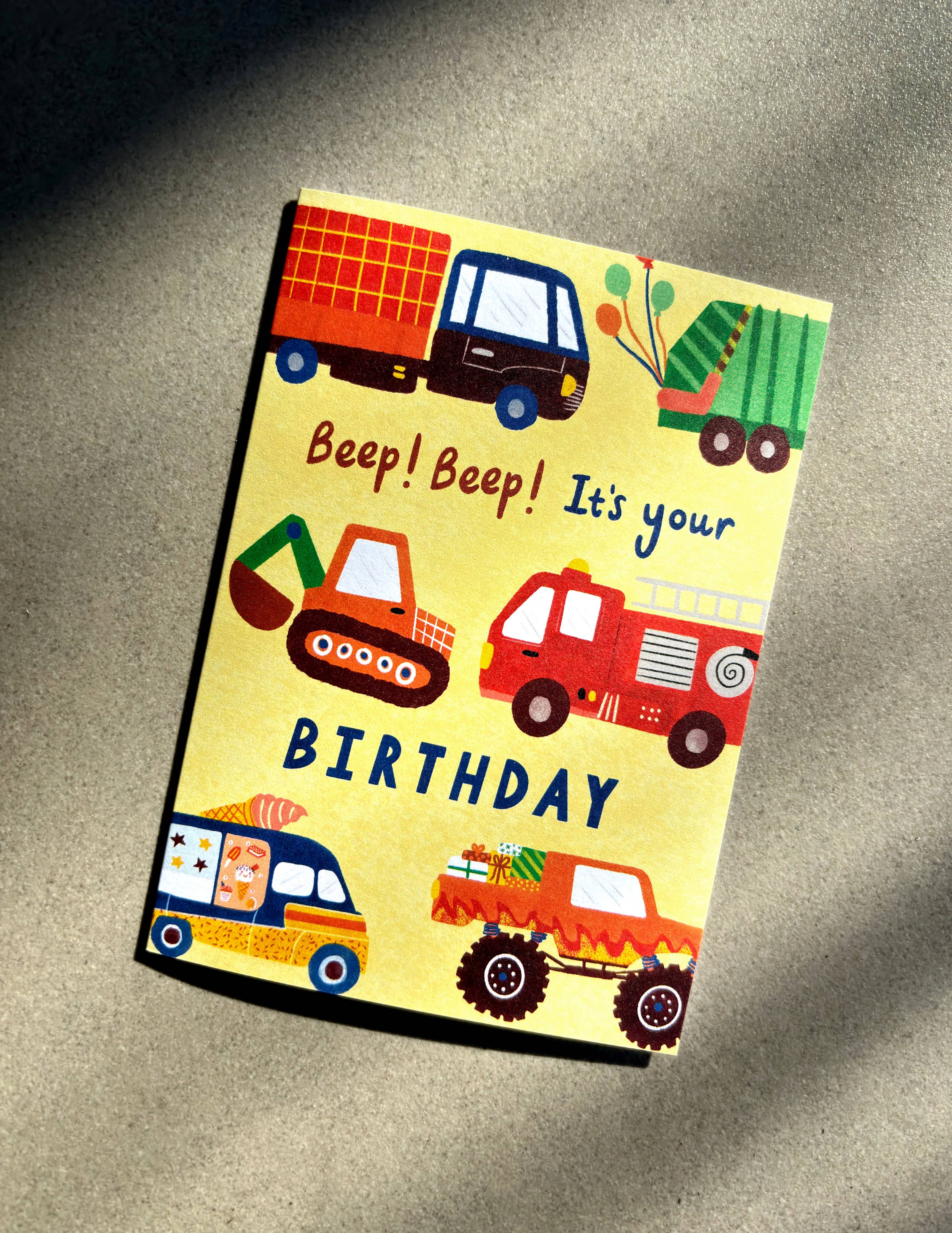 Vehicles Happy Birthday Card - Cute Kids