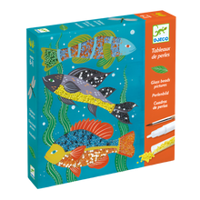 A box of Zoology Glass Bead Craft featuring colorful illustrations of fish and beads, intended for art and craft activities.