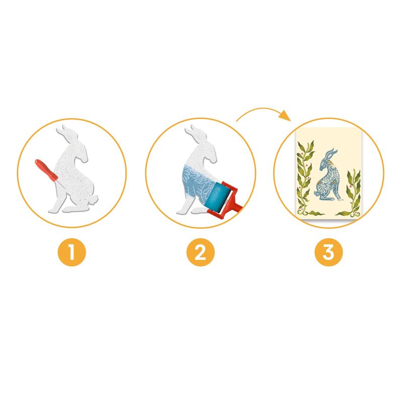 Step-by-step illustration of a kangaroo design transformation into a decorative item with leaves.