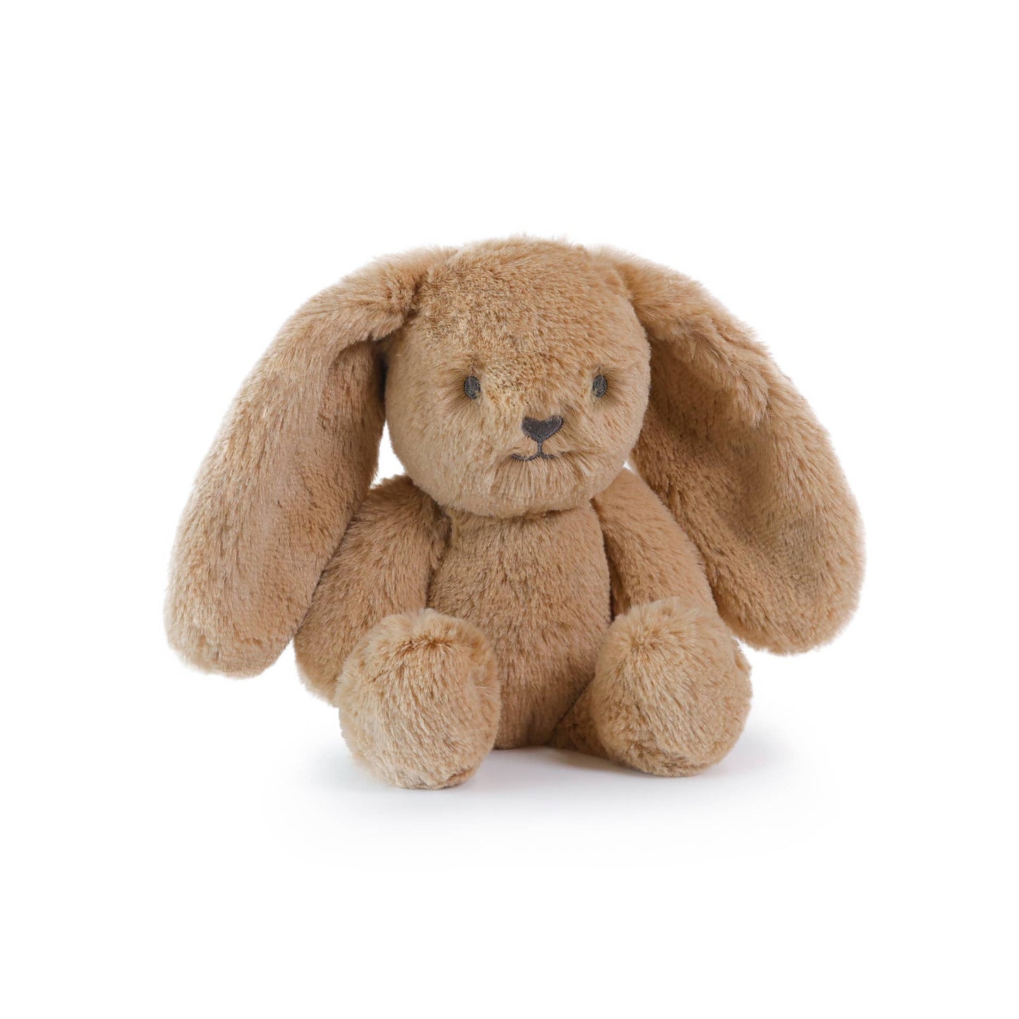 Brown plush bunny toy on a white background