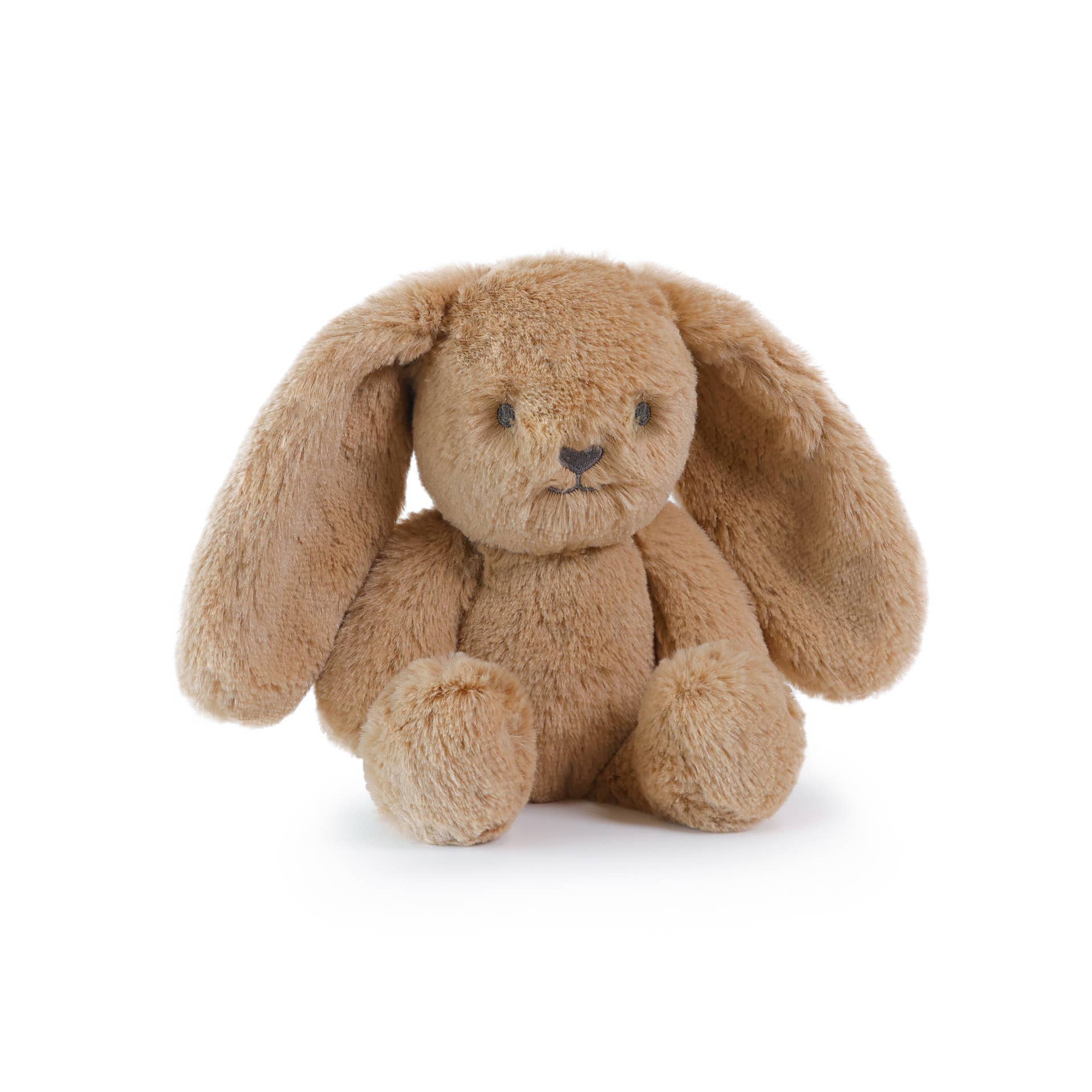 Brown plush bunny toy on a white background