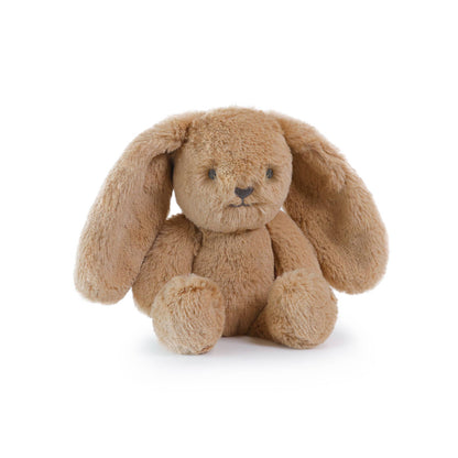 Brown plush bunny toy on a white background