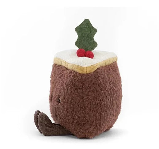Jellycat Amuseable slice of Christmas cake soft toy, brown cake with white icing and green holly sprig - Jellycat toys at Send A Toy