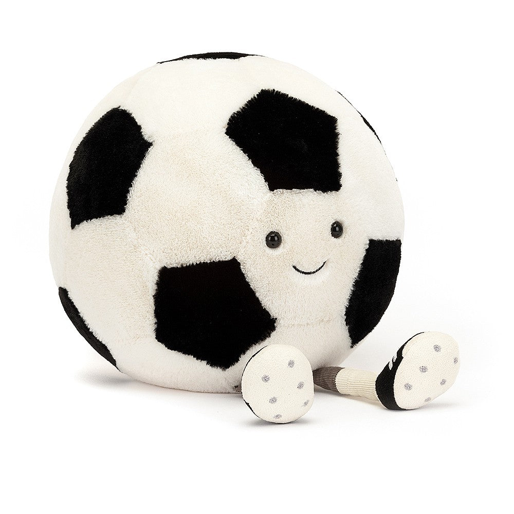 Jellycat Amuseable sports football (soccer ball) black and white soft toy. Jellycat Toys at Send  A Toy