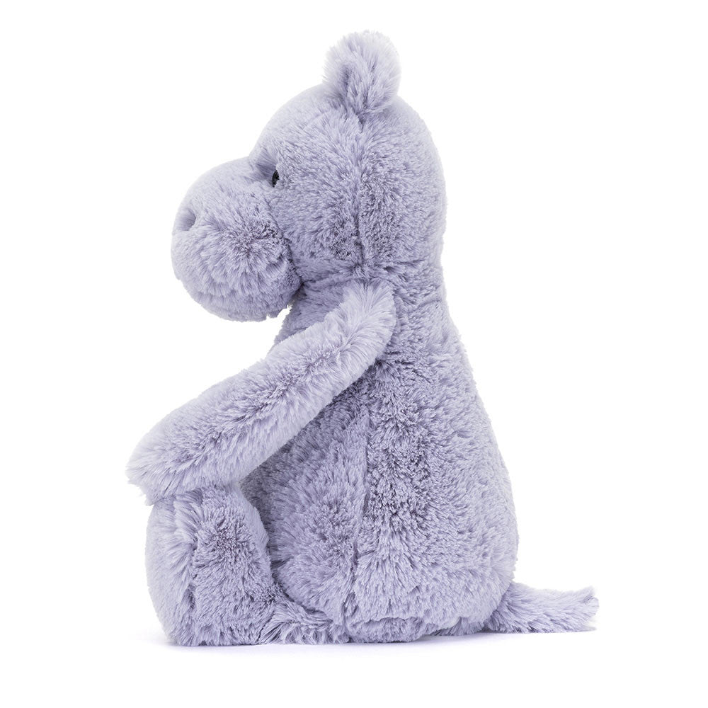 Jellycat Bashful Hippo plush toy with soft dusky lilac fur and large nose with embroidered features