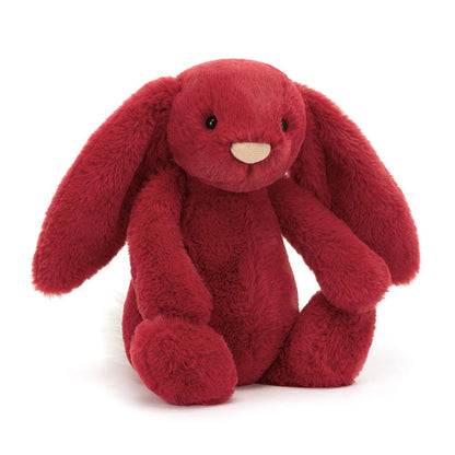 Jellycat scarlet Red plush bunny toy on a white background
