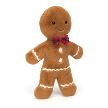 Jellycat gingerbread man soft toy wearing red tartan bow tie