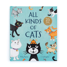 A children's book titled 'All Kinds of Cats' with colorful illustrations of various cartoon cats on the cover.