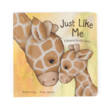 Cover of the 'Just Like Me' book featuring illustrations of a giraffe and her calf with the title text above.