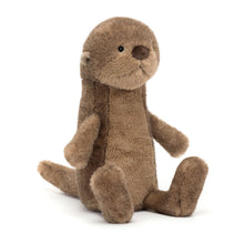Brown otter soft toy with light brown tummy and chocolate brown nose, in a sitting position