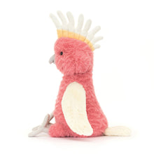 Jellycat Plush toy cockatoo a pink body and white wings on a white background