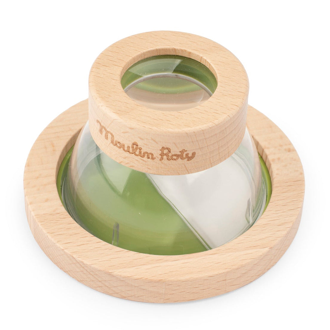 Small insect observation box with wooden cap on a white background