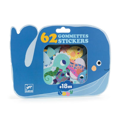 Cute large sea life shaped stickers in whale shaped retail box