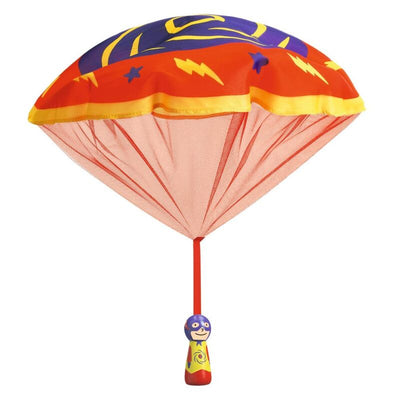 Colorful children's umbrella with superhero design on a white background