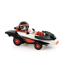 Toy vehicle with a character inside on a white background