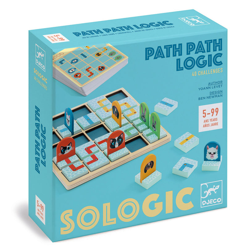 Path Logic wooden game, a game of logic with 40 challenges, for ages 5 to adult.
