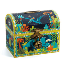Colorful jewelry / money box with dinosaur design on a white background