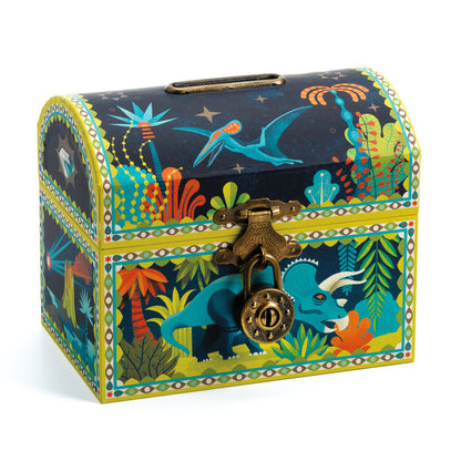 Colorful jewelry / money box with dinosaur design on a white background