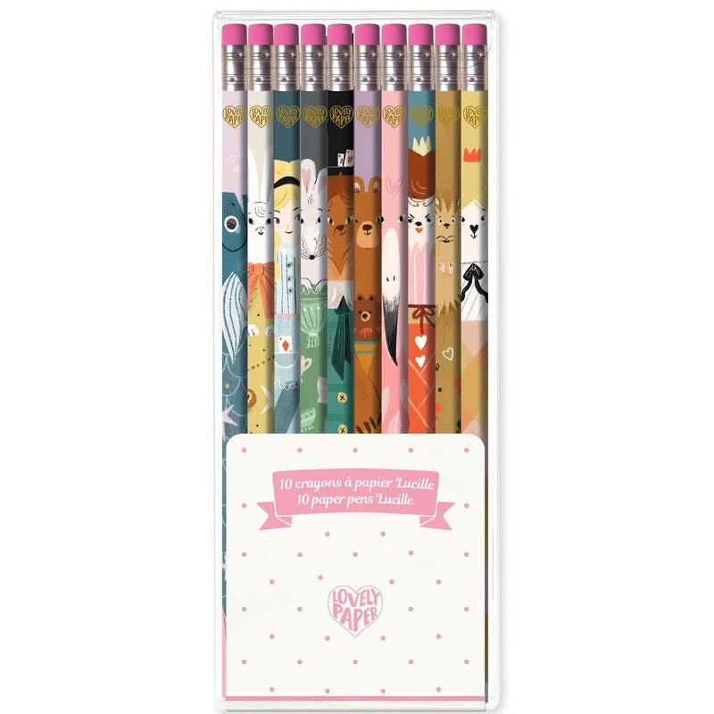 Gift pack of 10 illustrated HB bencils with eraser tips - Djeco stationery at Send A Toy