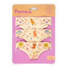 Pomea baby product packaging with cartoon designs on a pink background