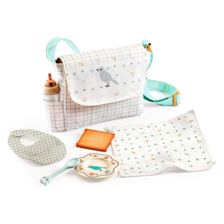 Dolls pretend and role play meal time set with fabric carry bag - Pomea by Djeco - Send A Toy