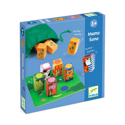 Memo Sono children's game retail box with colorful animal blocks pictures and Djeco branding.