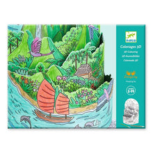 Djeco 3D coloring book with a tropical landscape design on a white background
