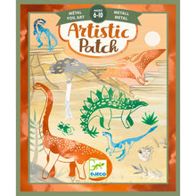 Green and brown retail box with dinosaur illustrations