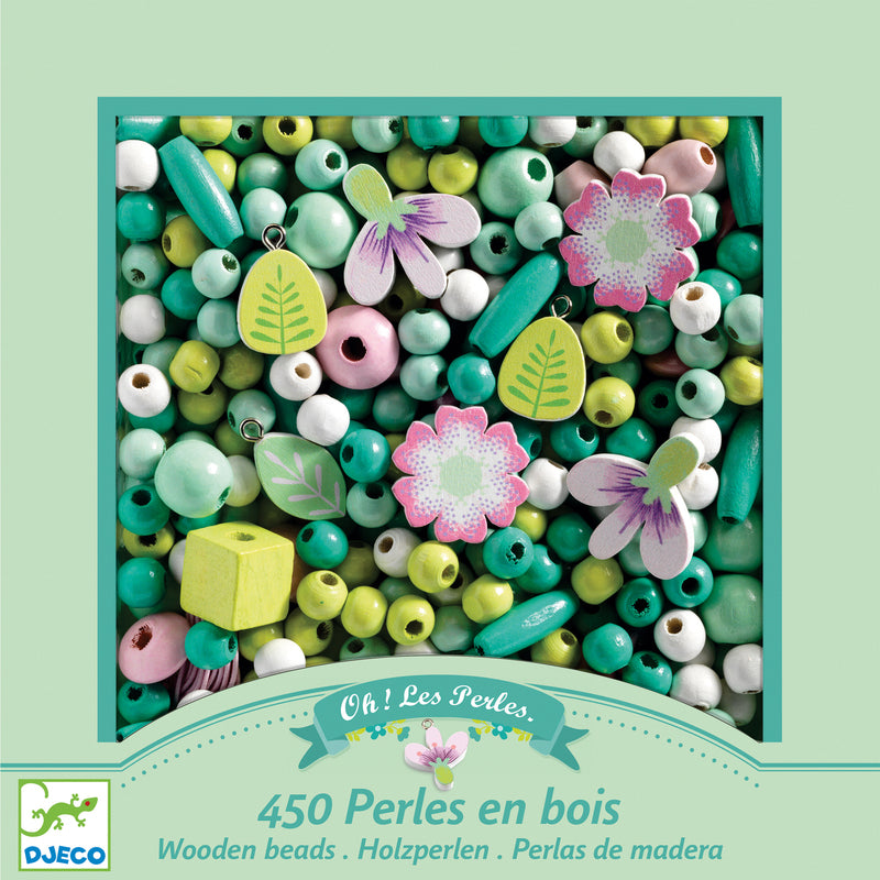 Ensemble de perles en bois feuilles + fleurs (450 pièces)