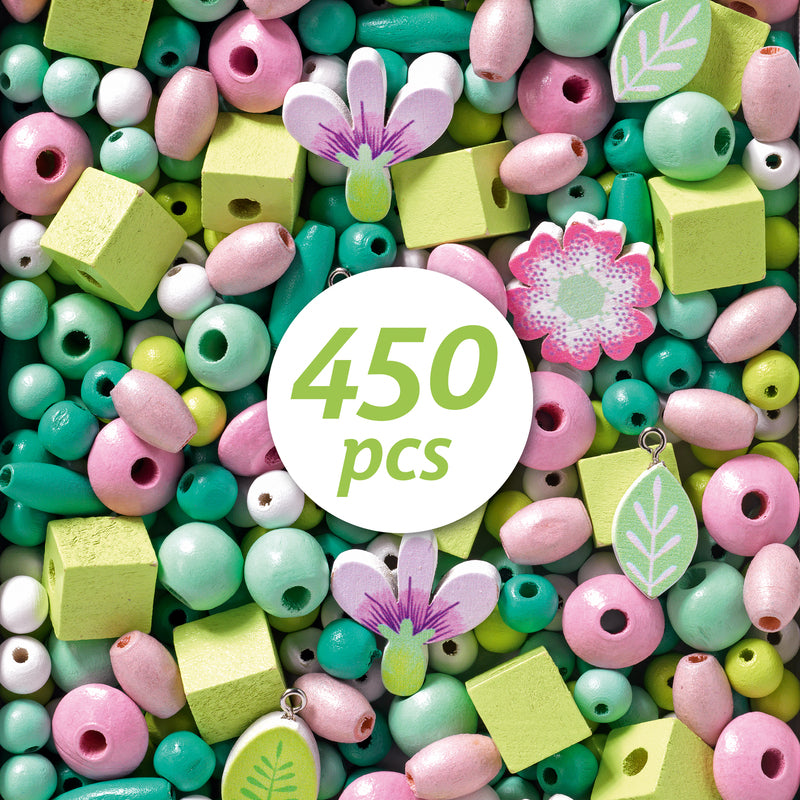 Ensemble de perles en bois feuilles + fleurs (450 pièces)