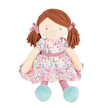Katy rag doll with brown hair and floral dress