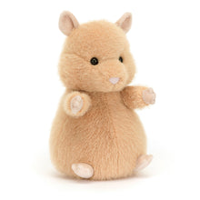 A plush toy resembling a hamster with beige fur, embroidered details such as eyes, nose, and cheeks, and soft inner filling.