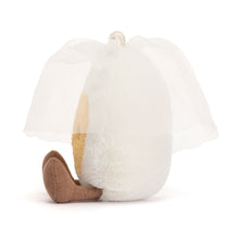 Jellycat Egg soft toy wearing a bridal veil against a white background