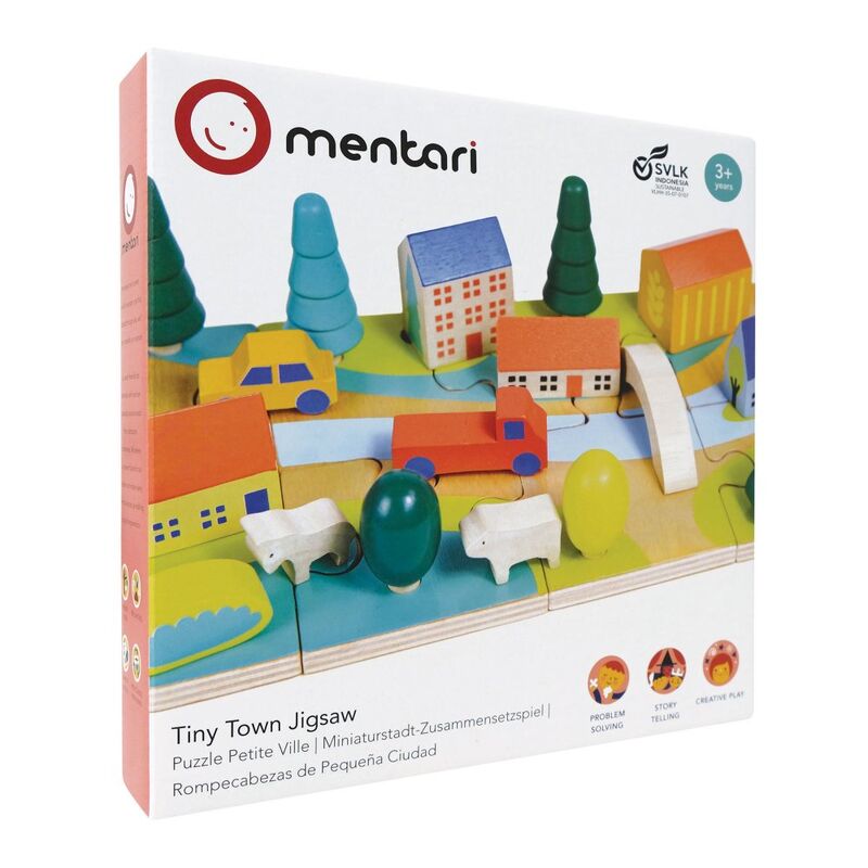 Mentari Tiny Town Jigsaw toy packaging on a white background