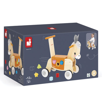 Toy box with a children's toy featuring a donkey design on a white background