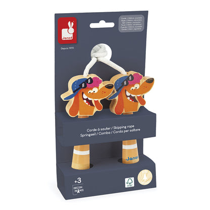 Skipping rope with dog-shaped handles in packaging