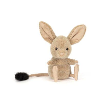 Plush toy mouse with a black tail on a white background