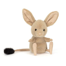 Plush toy mouse with a black tail on a white background