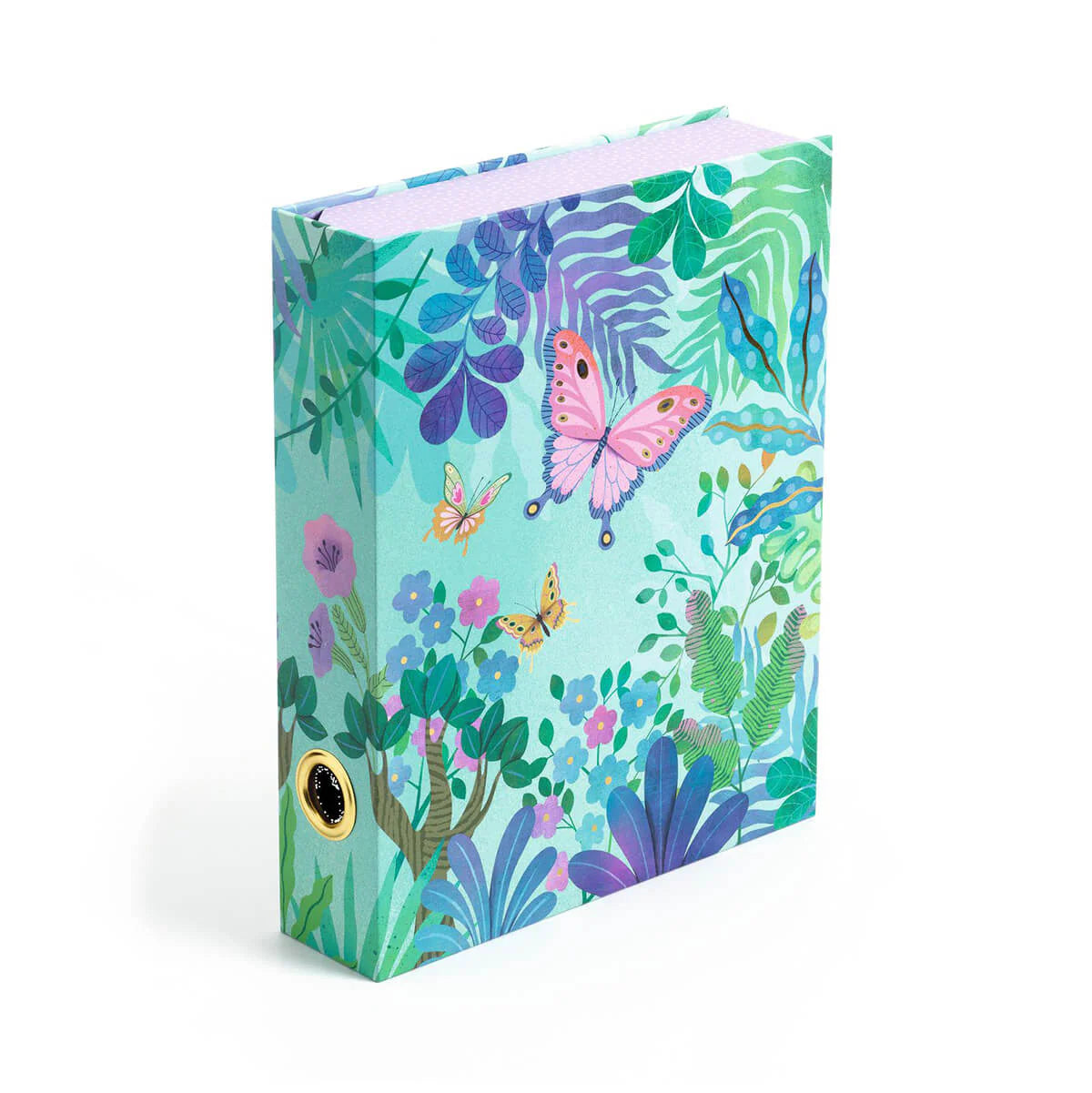 Decorative box with floral and butterfly design on a white background