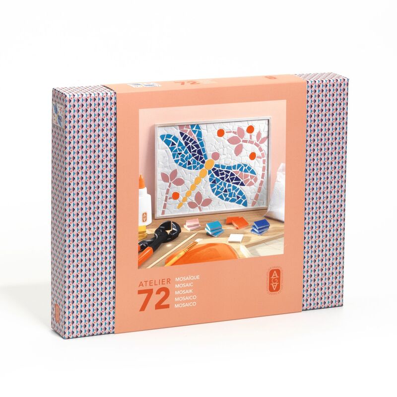 Mosaic art kit packaging with butterfly design on a white background