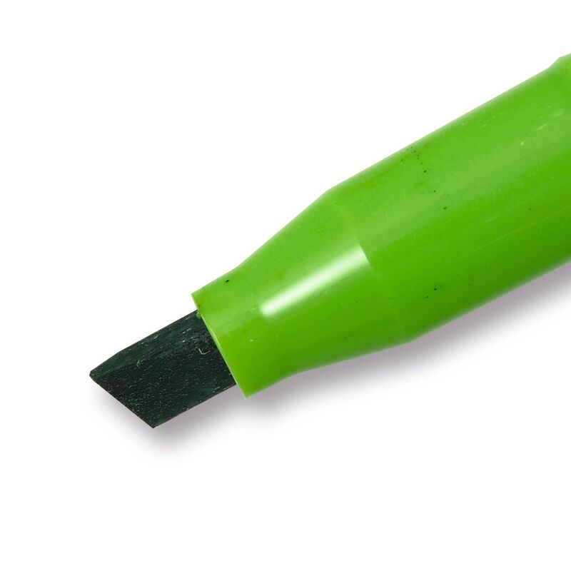 Close-up of a green marker with a dark green tip on a white background