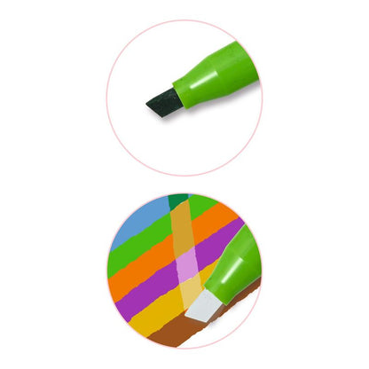 Colorful striped object with a close-up of a green marker on a white background