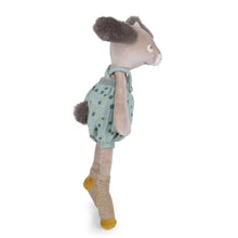 Floppy rabbit soft toy in sage bloo bloomers on a white background 