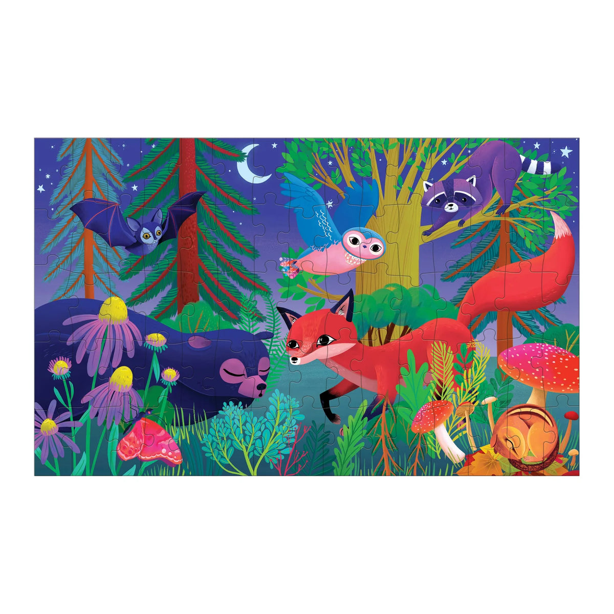 Mudpuppy Forest Day & Night 75-piece puzzle, completed forest illustration