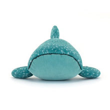 Teal plush toy with a pattern on a white background