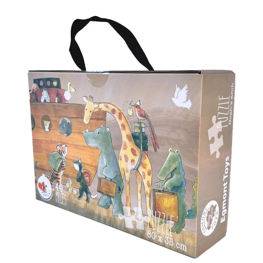 Jigsaw puzzle box with cartoon animals on a white background