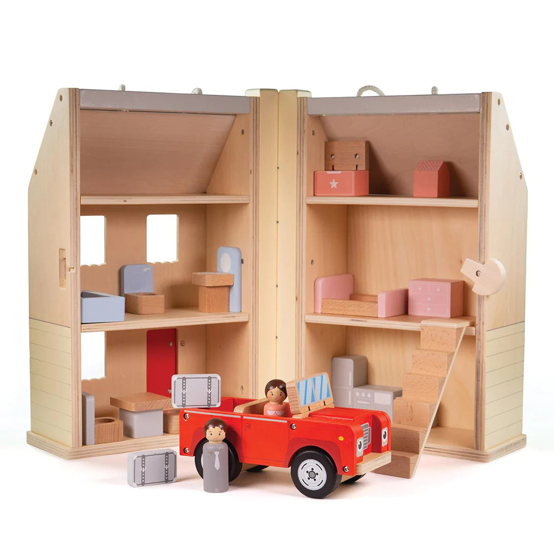 Maison de poupée meublée portable + voiture