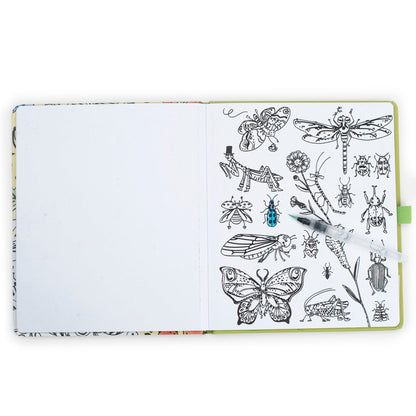 Magic water coloring book with insect illustrations on a white background
